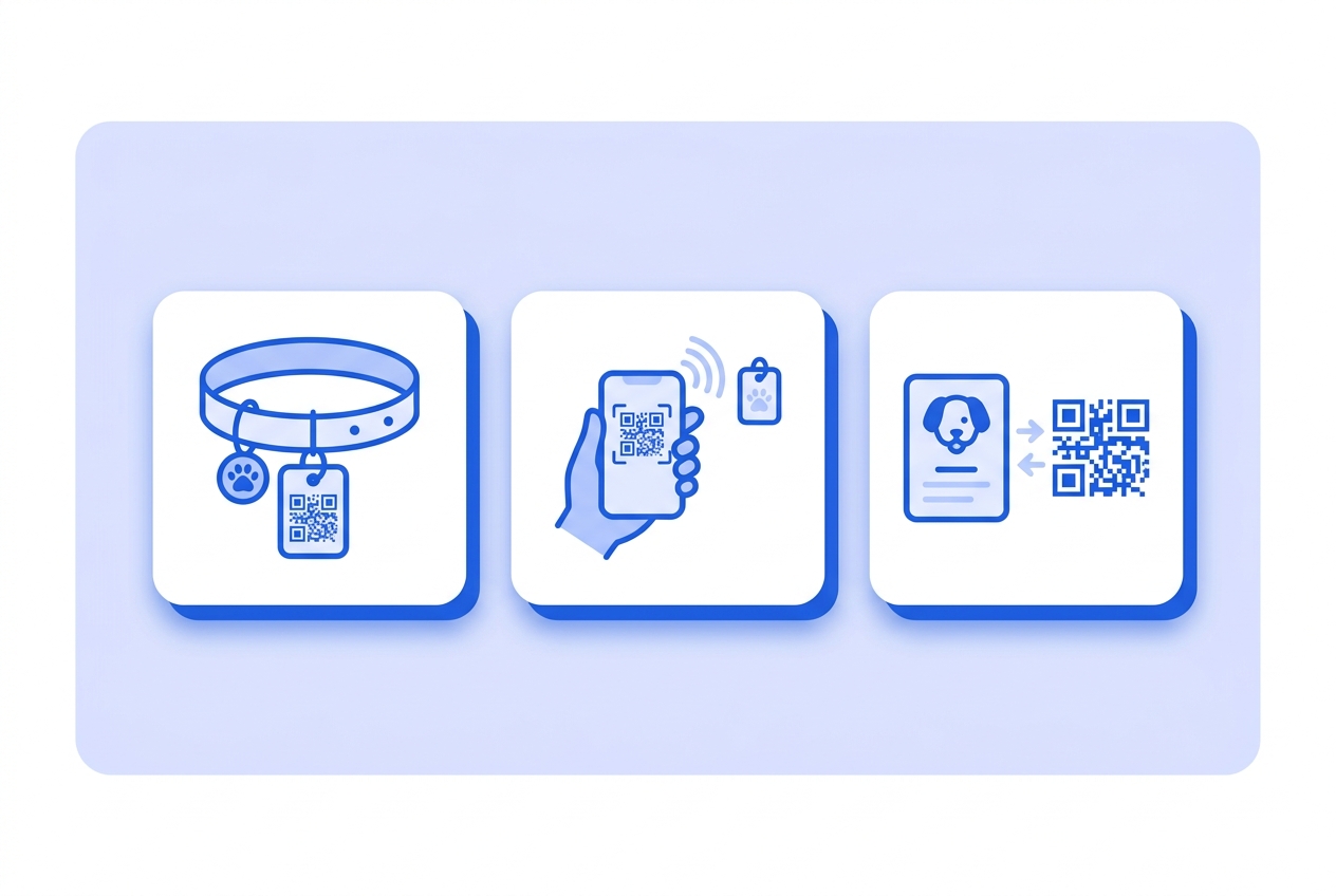Illustration of this QR type in use: Pet tag.